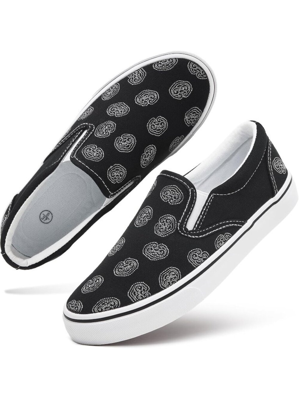 Women's Black/White Comfortable Breathable Low Top Slip on Loafer Sneaker Shoes